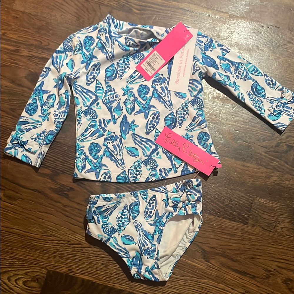 NEW Lilly Pulitzer Bobby Rashguard Swim Set Resort White Shell Collector Size 3T
